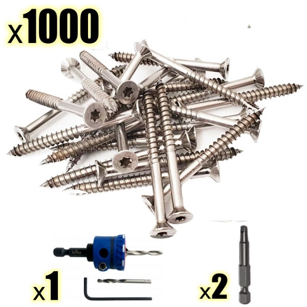 1000 Decking Screws 10 Gauge 65mm Torx Stainless Steel 304 + EZ-BIT + 2qty Drive Bits