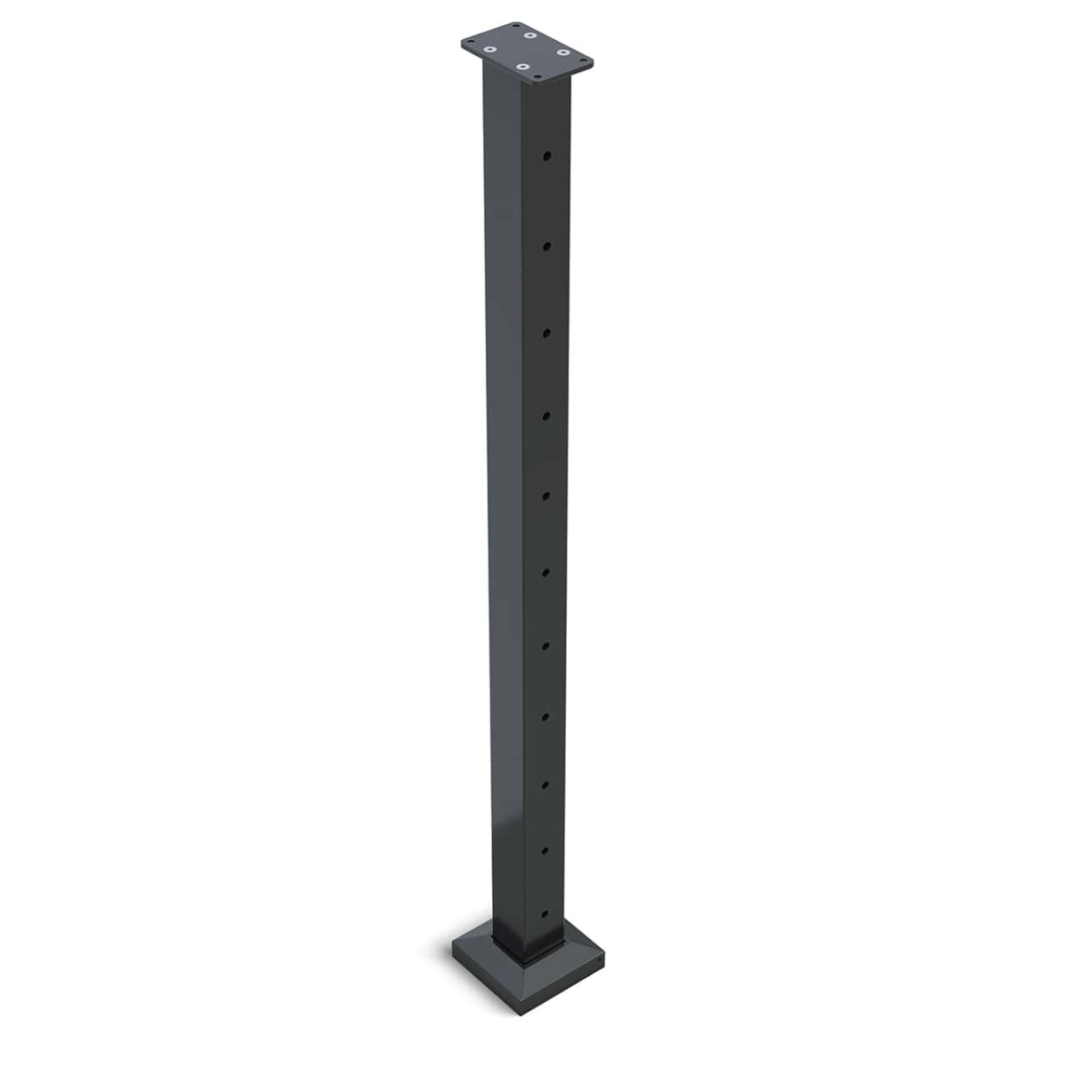 Post Square 960 x 50mm MIDDLE 11 holes suits Flat Wire Balustrade Black Powdercoated Aluminium