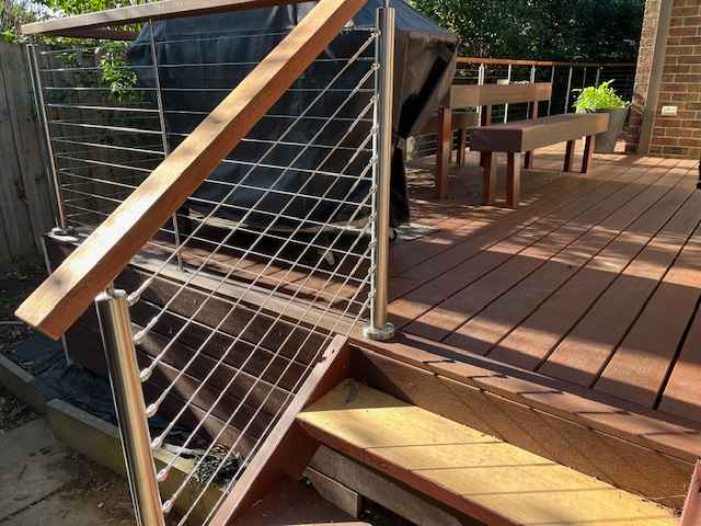 Standard round stainless satin posts wire balustrade Melbourne backyard