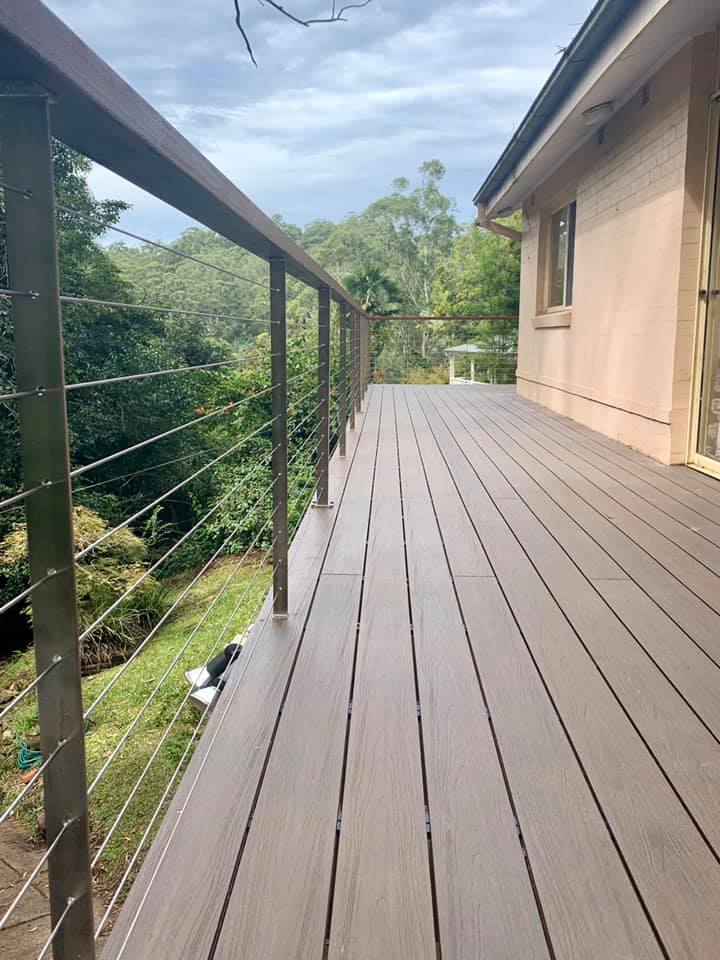 Square stainless posts wire balustrade deck project
